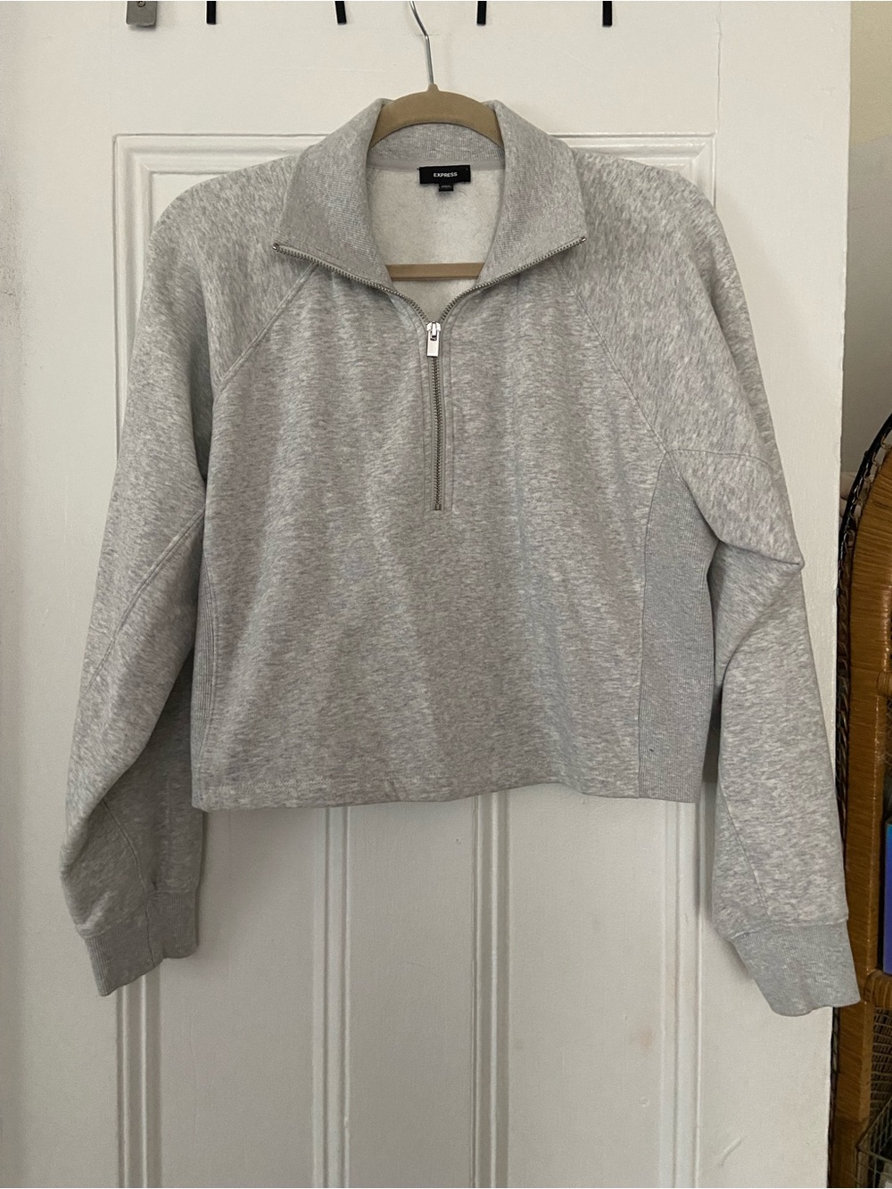 Express Light Gray Half-Zip Cropped Pullover